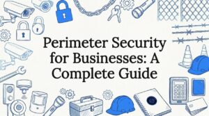 Decorative perimeter security title card illustration