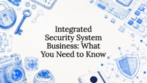 Decorative title card illustration with security icons