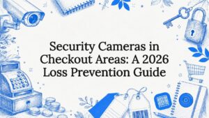 Decorative security camera themed title card illustration