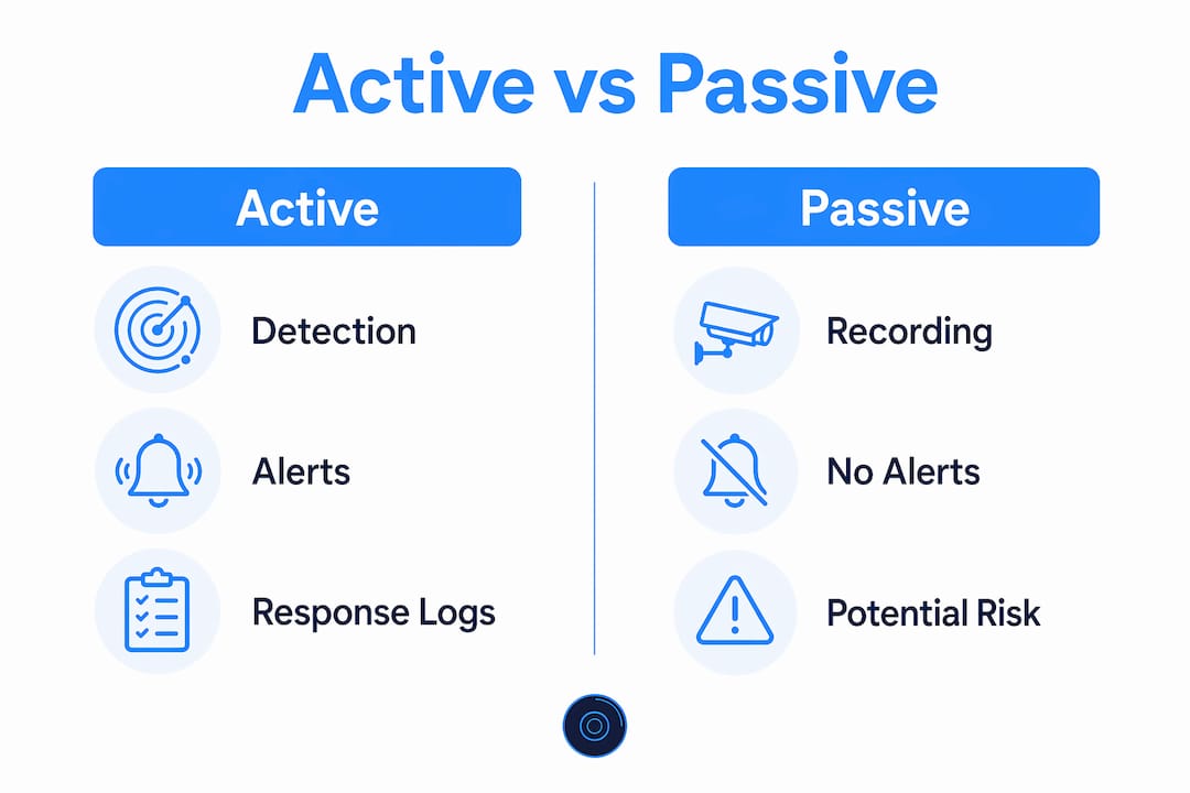 Infographic comparing active and passive security systems
