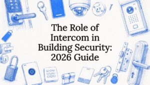 Decorative title card illustration for intercom building security