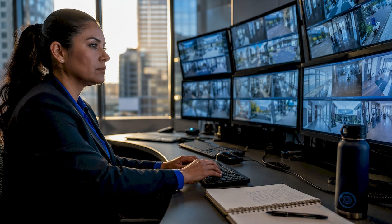 Security operator monitoring surveillance systems