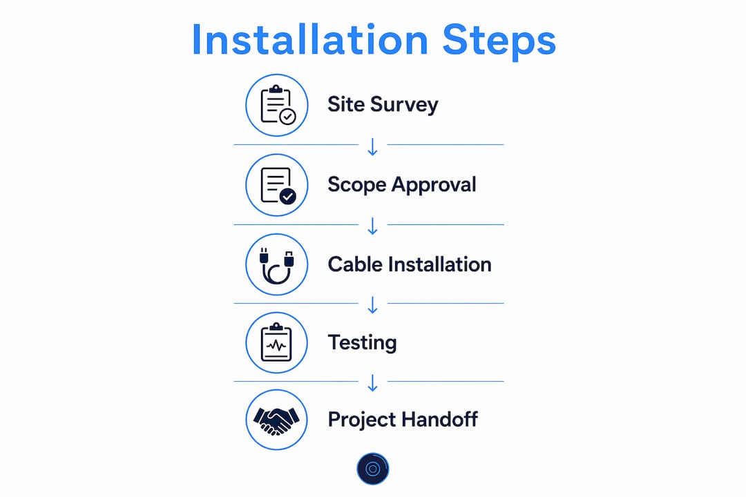 Infographic showing structured cabling installation steps