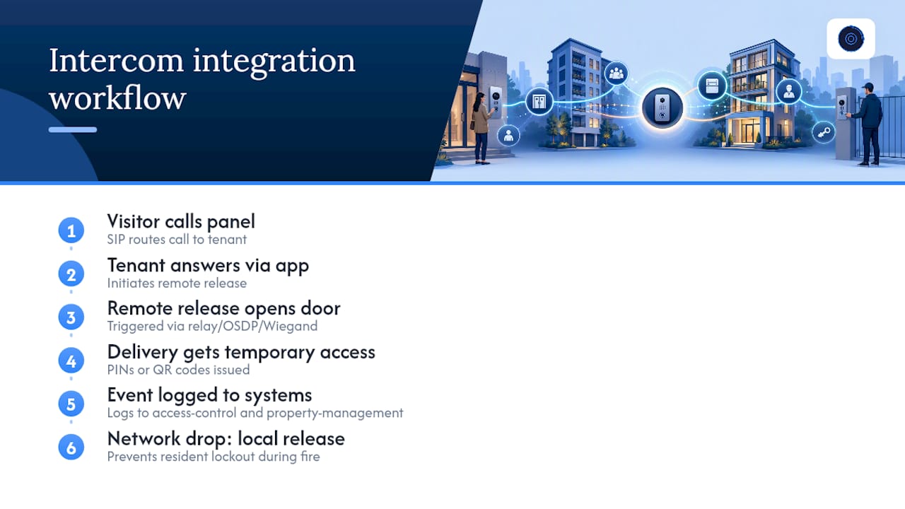 Diagram of multi tenant intercom system integration workflow