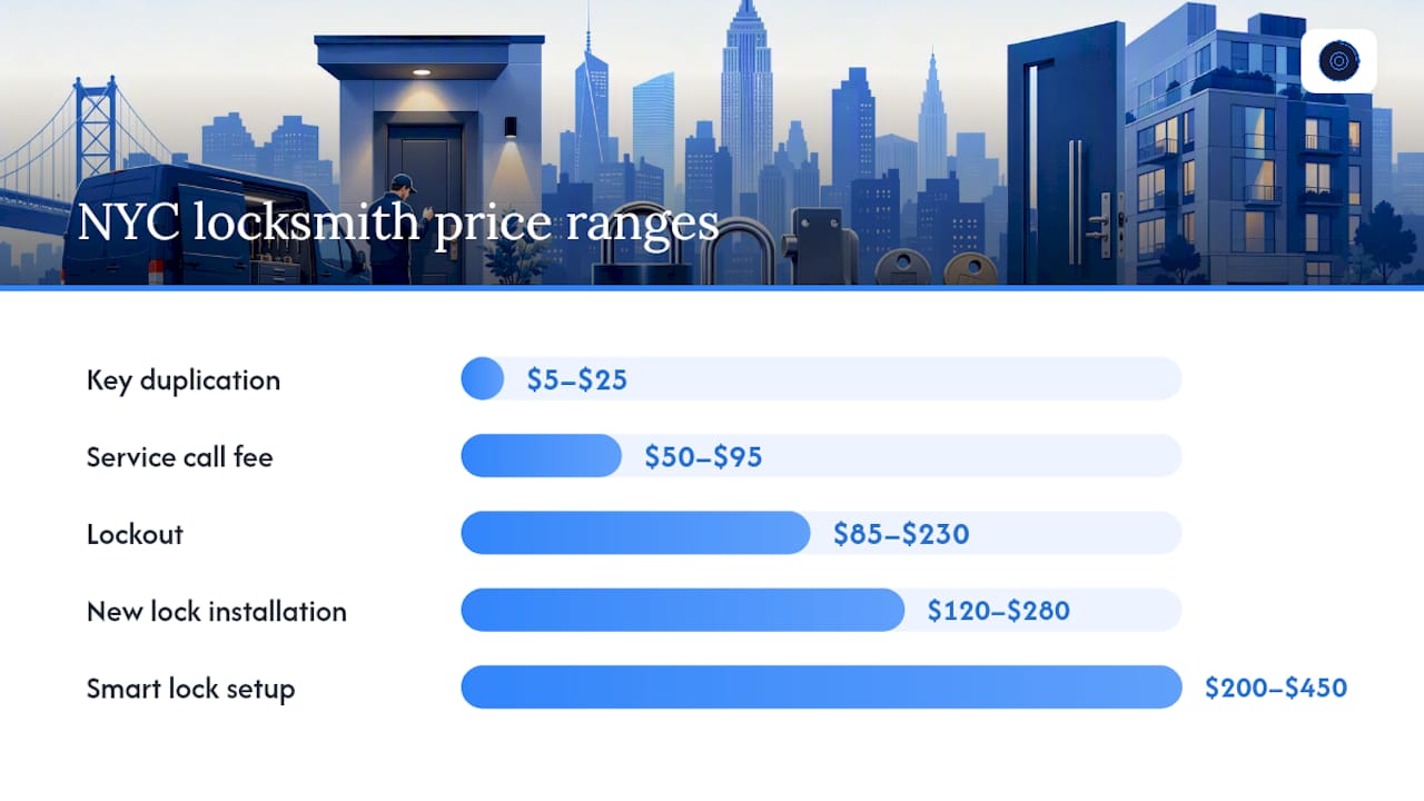 Diagram of locksmith service price ranges in NYC