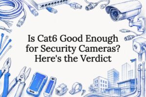 Decorative title card illustration for security camera cabling article
