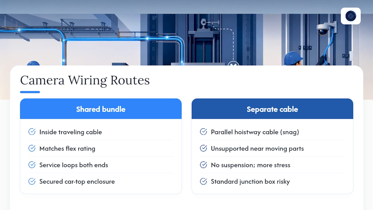 Traveler cable routing versus hoistway cable